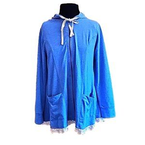 LOGO Lounge hooded sweater zipper hoodie lace hem front pockets